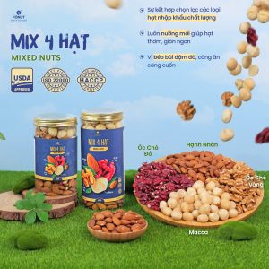 Mixed Nuts 4 Hạt Dinh Dưỡng Tách Vỏ Hàng Loại 1 Cao Cấp - Fonut