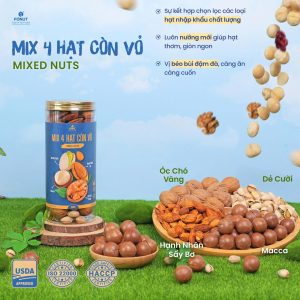 Mixed Nuts 4 Hạt Dinh Dưỡng Còn Vỏ Hàng Loại 1 Cao Cấp - Fonut