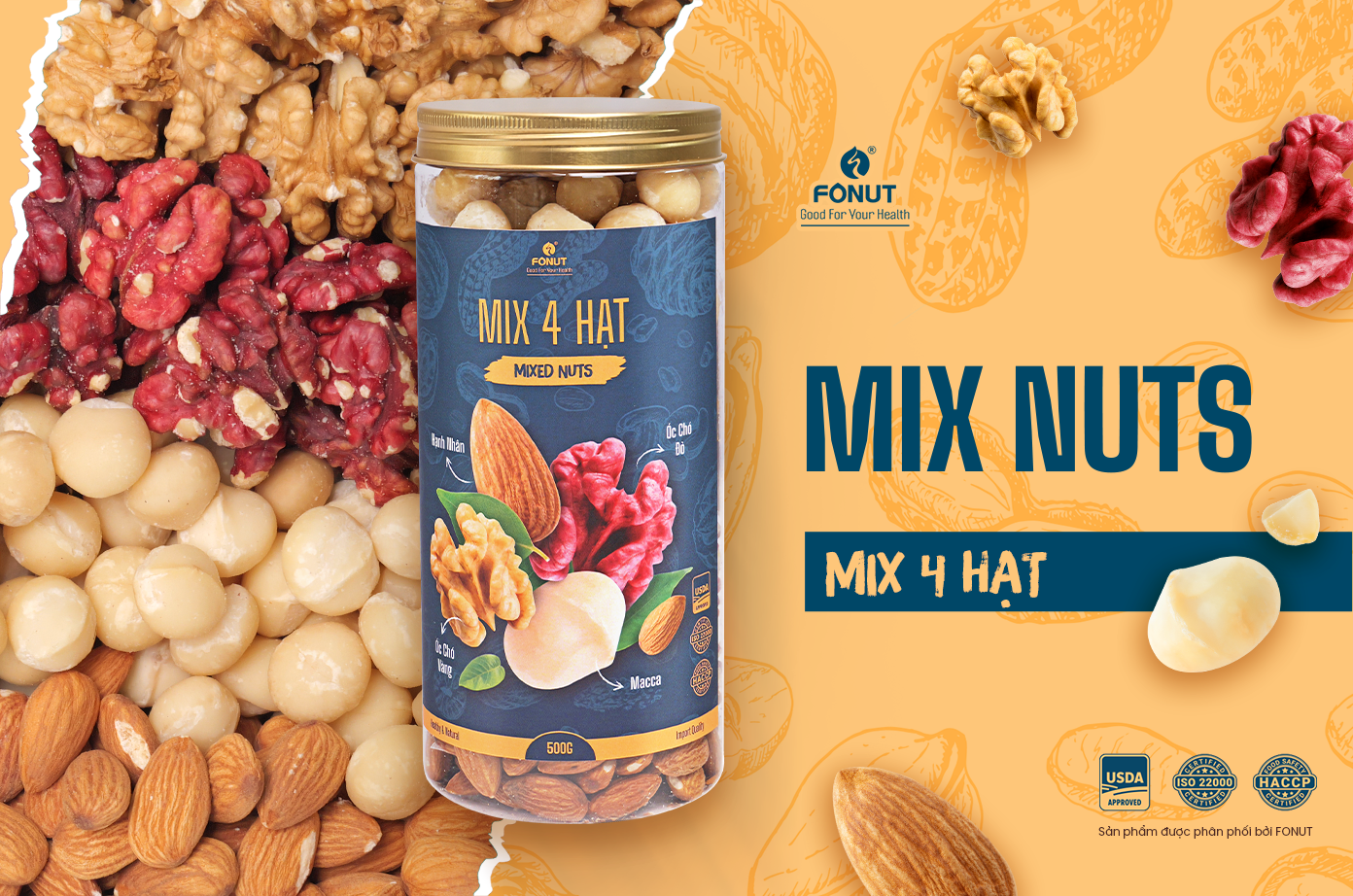 Mixed Nuts 4 Hạt Dinh Dưỡng Tách Vỏ Hàng Loại 1
